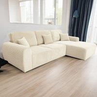 New Vinci 4 Seater Large Chunky Cord L Shaped Chaise Corner Sofa Grey or Cream