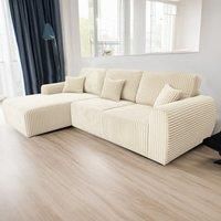 New Vinci 4 Seater Large Chunky Cord L Shaped Chaise Corner Sofa Grey or Cream