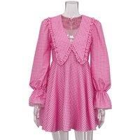 Pink Plaid Butterfly Neck Dress - 3 Sizes!