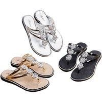 Women'S Flower Rhinestone Flip Flops - 6 Sizes & 3 Colours - Silver