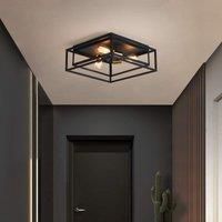 Vintage 3-Light Square Flush Mount Ceiling Light Black Metal