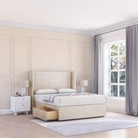 Devonshire Plush Wingback Bed Set ,2 Drawers & 54" Floor Standing Headboard