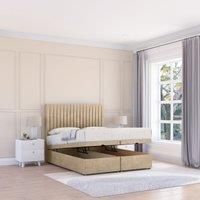 Sloomy Manhattan Coniston Fabric Ottoman Bed End Opening With Sprung Memory Mattress & 26 Inch strut Headboard in Cream | Size: Super King