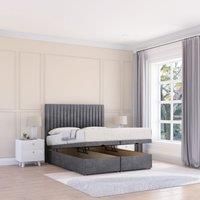 Sloomy Manhattan Coniston Fabric Ottoman Bed End Opening With Sprung Memory Mattress & 26 Inch strut Headboard in Dark Grey | Size: Super King