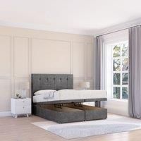 Sloomy Highbury Plush Fabric Ottoman Bed End Opening With Sprung Memory Mattress & 26 Inch strut Headboard in Dark Grey | Size: Super King