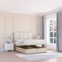 Sloomy Jasmine Plush Fabric Ottoman Bed End Opening With Sprung Memory Mattress & 26 Inch strut Headboard in Cream | Size: Super King