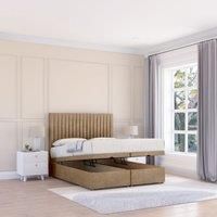 Sloomy Manhattan Naples Fabric Ottoman Bed End Opening With Sprung Memory Mattress & 26 Inch strut Headboard in Light Brown | Size: Super King