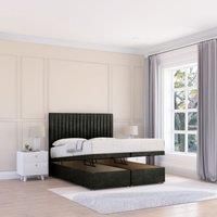 Sloomy Manhattan Dumfries Fabric Ottoman Bed End Opening With Sprung Memory Mattress & 26 Inch strut Headboard in Black | Size: Super King