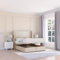 Sloomy Devonshire Plush Fabric Ottoman Bed End Opening With Sprung Memory Mattress & 54 Inch Floorstanding Headboard With Wings | Size: Super King