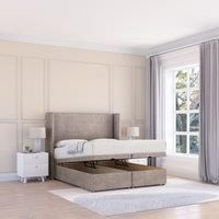Sloomy Devonshire Plush Fabric Ottoman Bed End Opening With Sprung Memory Mattress & 54 Inch Floorstanding Headboard With Wings | Size: Super King