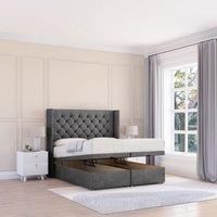 Sloomy Dior Plush Fabric Ottoman Bed End Opening With Sprung Memory Mattress & 54 Inch Floorstanding Headboard With Wings | Size: Super King