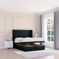 Sloomy Dior Naples Fabric Ottoman Bed End Opening With Sprung Memory Mattress & 54 Inch Floorstanding Headboard With Wings in Black | Size: Super King