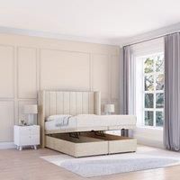 Sloomy Falcon Plush Fabric Ottoman Bed End Opening With Sprung Memory Mattress & 54 Inch Floorstanding Headboard With Wings | Size: Super King