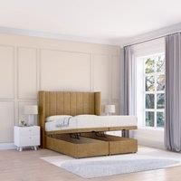 Sloomy Falcon Plush Fabric Ottoman Bed End Opening With Sprung Memory Mattress & 54 Inch Floorstanding Headboard With Wings | Size: Super King