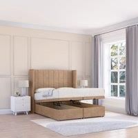 Sloomy Falcon Naples Fabric Ottoman Bed End Opening With Sprung Memory Mattress & 54 Inch Floorstanding Headboard With Wings | Size: Super King