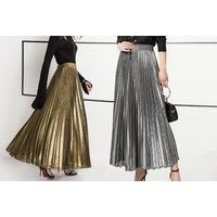 Metallic Pleated Maxi Skirt In 5 Sizes And 4 Colours - Silver