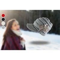 Women'S Knitted Flower Hat - In 4 Colours - Grey