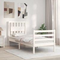 Bed Frame with Headboard White Small Single Solid Wood