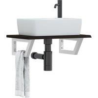 Basin Shelf Wall Mounted Steel and Solid Wood Oak