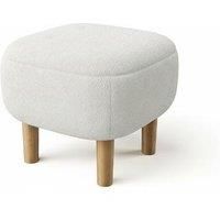 Beige Upholstered Footstool Pouffe with Durable Wooden Legs