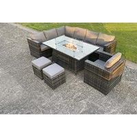9-Seater Rattan Garden Furniture Set With Fire Pit Table