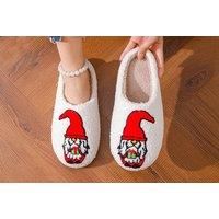 Christmas Gonk Print Fuzzy Slippers - Green