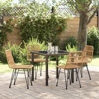5 Piece Garden Dining Set Brown Poly Rattan