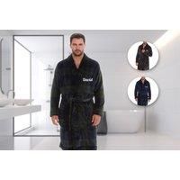 Men'S Personalised Checkered Dressing Gown - Navy, Grey Or Check