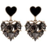 Black Rhinestone Heart Shaped Love Earrings