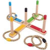 Bigjigs Toys Wooden Quoits - 5 Rope Garden Quoits & Ring Toss Game, Quality Wooden Garden Toys, Family Outdoor Toys & Fun Garden Games for 3 years +