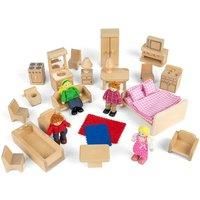 Bigjigs Toys Doll House People and Furniture | Wooden Toys | Doll House Accessories | Doll Set for Dolls House | Doll House Furniture