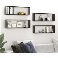 Wall Cube Shelf 4 pcs Black 80x15x26.5 cm Engineered Wood