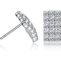 Crystal Rectangular Stud Earrings - Silver