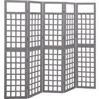 5-Panel Room Divider/Trellis Solid Fir Wood Grey 201.5x180 cm