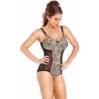 British Made Leopard Vintage Retro Style Satin Controlling Non Wired Corselette