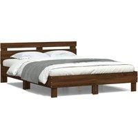 Bed Frame with LED without Mattress Brown Oak 140x200 cm