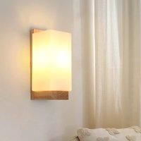 Indoor Wall Light Wood, Modern E27 Wall Lamp Minimalist Design, Glass Shade Wall Sconce for Bedroom Living Room Hallway Cafe