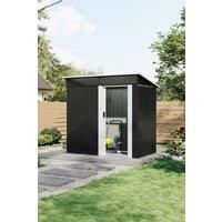 4x6 FT Metal Shed Garden Tool Storage Shed with Waterproof Pent Roof,Sliding Door and Base Foundation,Black