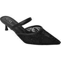 Lace Mesh Pointed Toe Heeled Mules Sandals