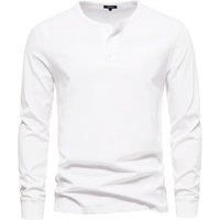 MODISHION Men's Long-Sleeved Henley T-Shirt in White | Size: Large