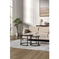 2 Pcs Round Nesting Coffee Table Set with Glass Tops