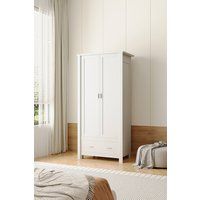 Living and Home Modern Double-Door Wardrobe with Drawer & Hanging Rail in White