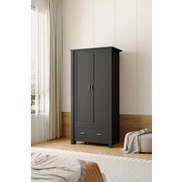 Living and Home Modern Double-Door Wardrobe with Drawer & Hanging Rail in Black