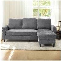 Chenille Upholstered L-Shaped 3-Seater Sectional Sofa with Ottoman