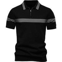 MODISHION Men's Turn-Down Short-Sleeve Polo Shirt in Black | Size: XL