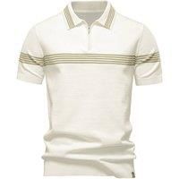 MODISHION Men's Turn-Down Short-Sleeve Polo Shirt in White | Size: 2XL