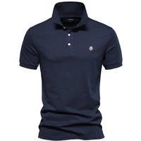 MODISHION Men's Solid Turn-Down Short-Sleeve Polo Shirt in Dark Navy | Size: XL