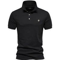 MODISHION Men's Solid Turn-Down Short-Sleeve Polo Shirt in Black | Size: XL