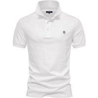 MODISHION Men's Solid Turn-Down Short-Sleeve Polo Shirt in White | Size: 2XL