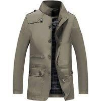 MODISHION Men's Stand-up Collar Jacket Coat in Khaki | Size: XL